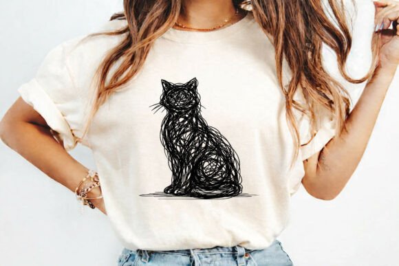 Abstract Sitting Black Cat T-Shirt PNG