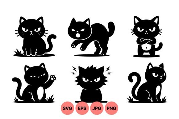 Angry Black Cat Silhouette Pack