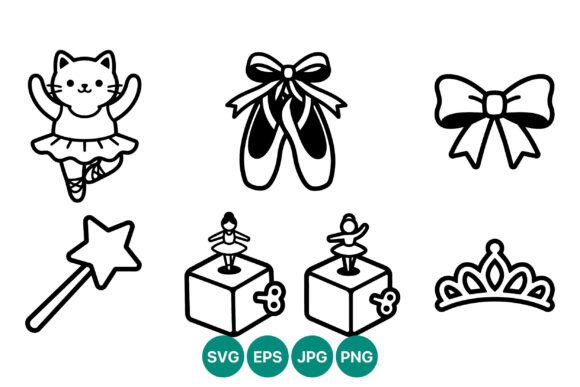 Ballet Cat Dance Bow Crown Shoes Vector