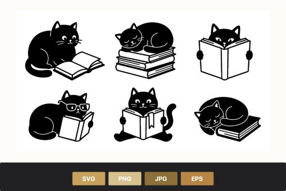 Black Cat Reading and Sleeping