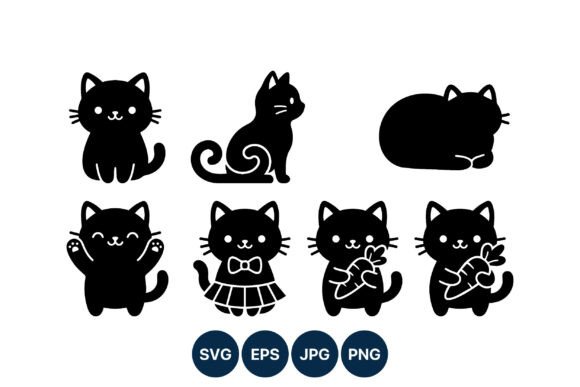 Black Cat Silhouettes with Carrot