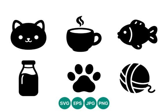 Cat Coffee Fish Bottle Paw Yarn Icons