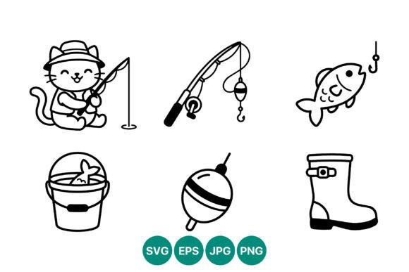 Cat Fishing Line Art Set