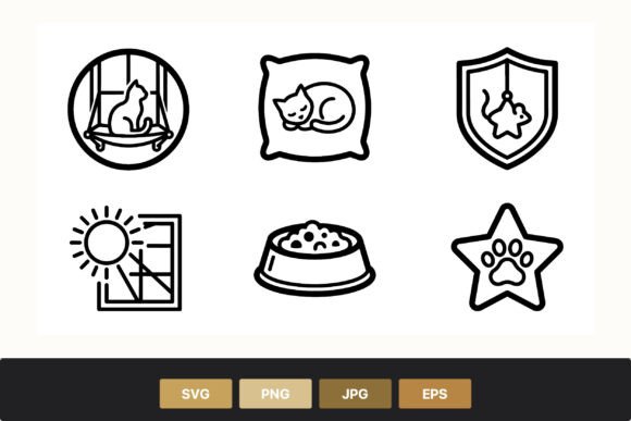 Cat Icons Line Art Set