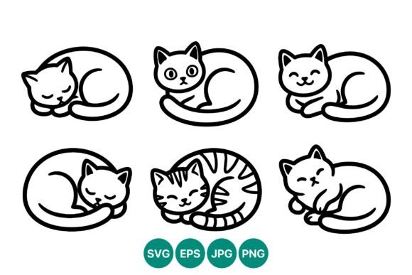 Cat Line Art Sleeping Sitting Vector
