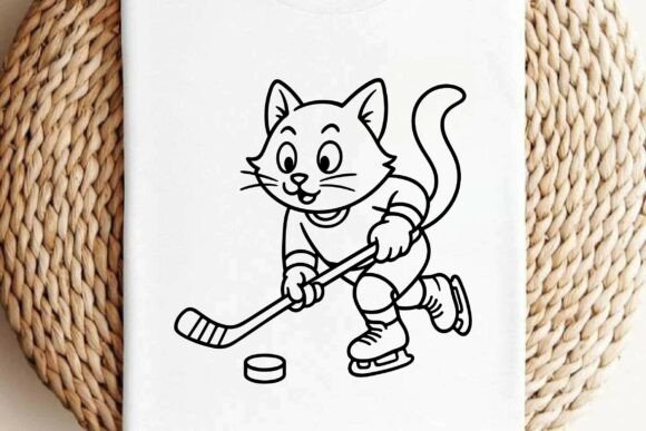 Cat Playing Hockey Silhouette Vector