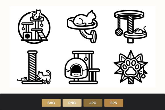 Cat Trees with Cats and Mice Vector