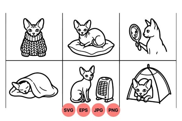Cozy Sphynx Cat Line Art