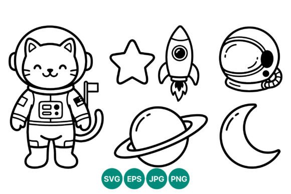 Cute Astronaut Cat Space Vector Set