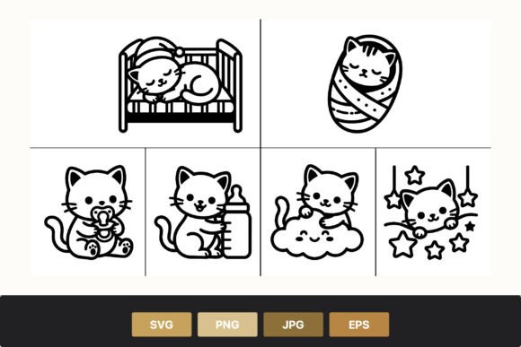 Cute Baby Cat Black White Icons