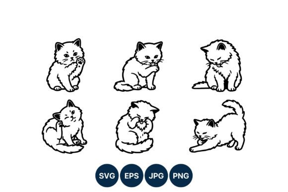 Cute Black and White Kitten Line Art