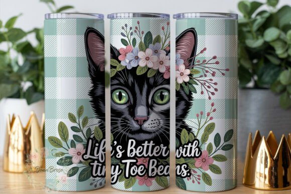 Cute Black Cat Plaid Tumbler Wrap