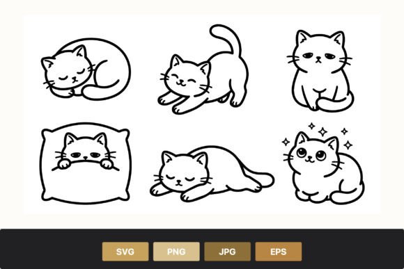 Cute Black White Cat Outlines