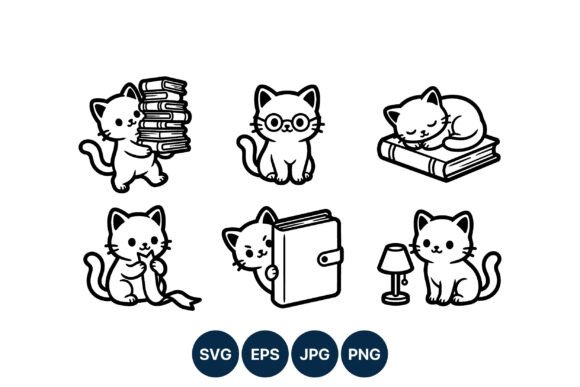 Cute Cat Book Reading Vector