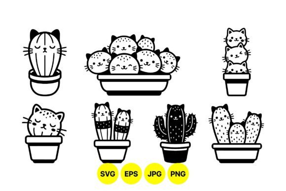 Cute Cat Cactus Clipart Pack