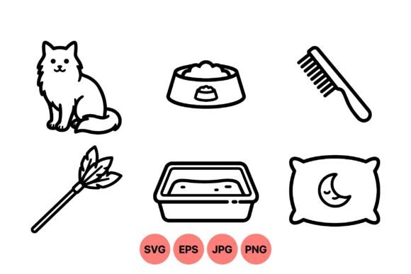 Cute Cat Care Icons Set