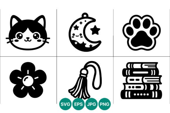 Cute Cat Face Moon Paw Flower Tassel