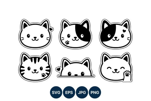 Cute Cat Faces Paw Hearts