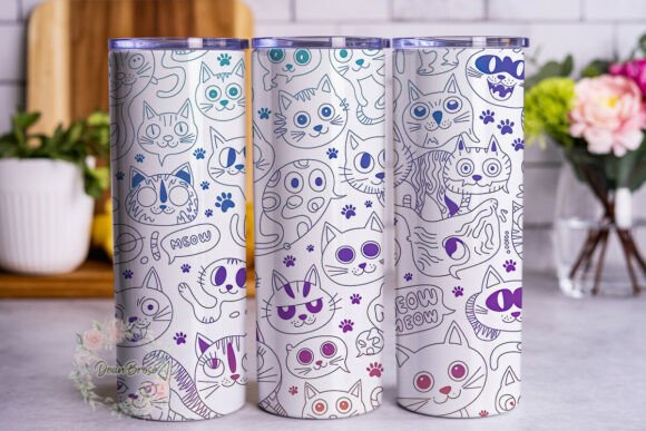 Cute Cat Faces Purple 20oz Tumbler Wrap