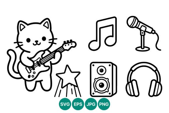 Cute Cat Playing Electric Guitar Vector