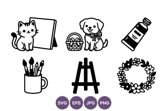 Cute Cat Puppy Art Line Drawing