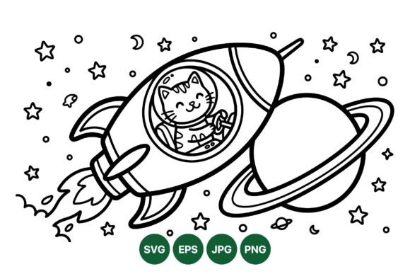 Cute Cat Rocket Space Clipart