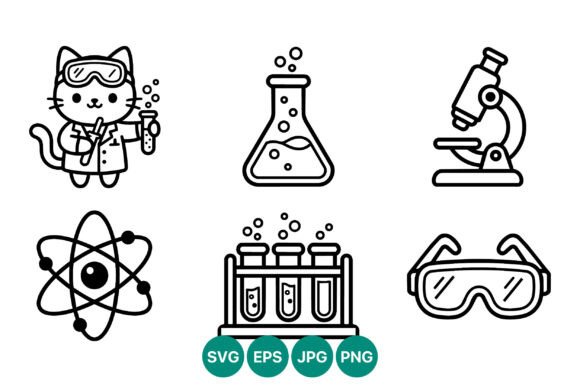 Cute Cat Scientist Lab Icons