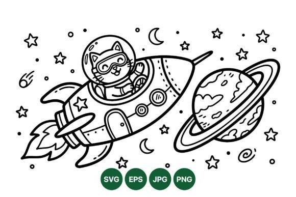 Cute Cat Space Rocket Clipart