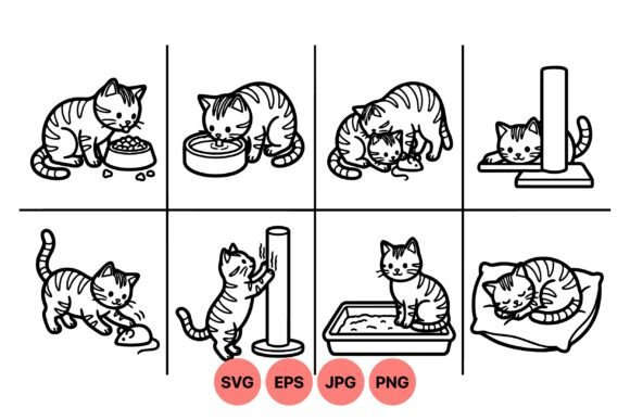 Cute Kitten Life Vector Clipart