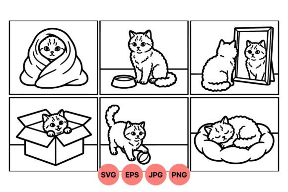 Cute Kitten Line Art Collection