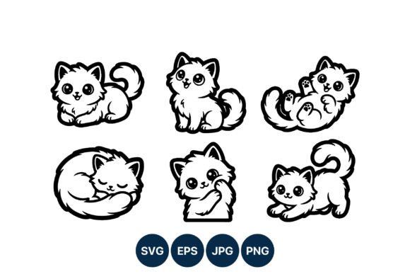 Cute Kitten Vector Line Art Pack
