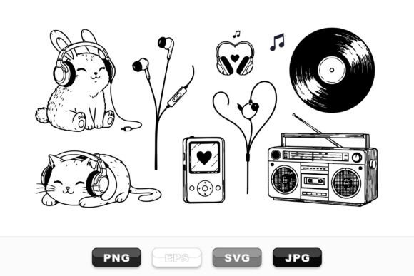 Cute Music Bunny Cat Clipart Set