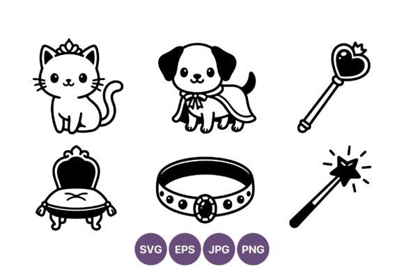 Cute Princess Cat and Puppy Vector Art