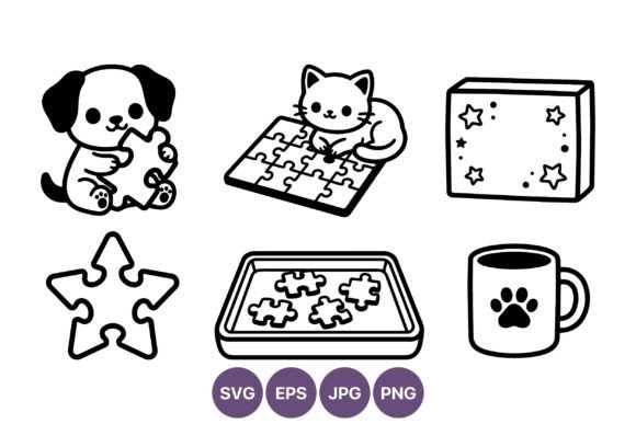 Cute Puppy and Kitten Puzzle Vector Art