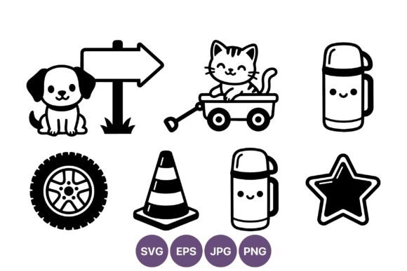 Cute Puppy Cat Wagon Thermos Wheel Icons