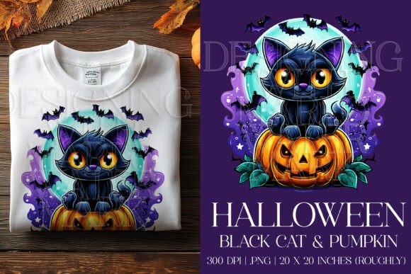 Halloween Black Cat on Pumpkin PNG, G2