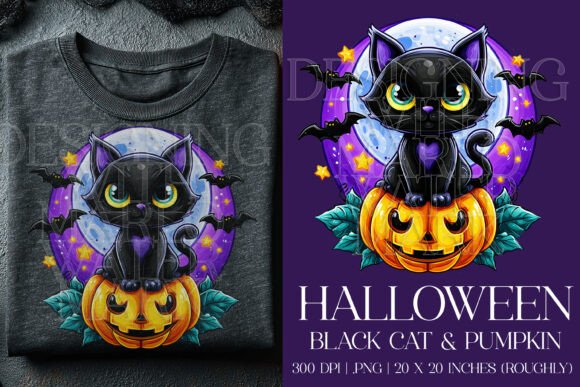 Halloween Black Cat on Pumpkin PNG, G3