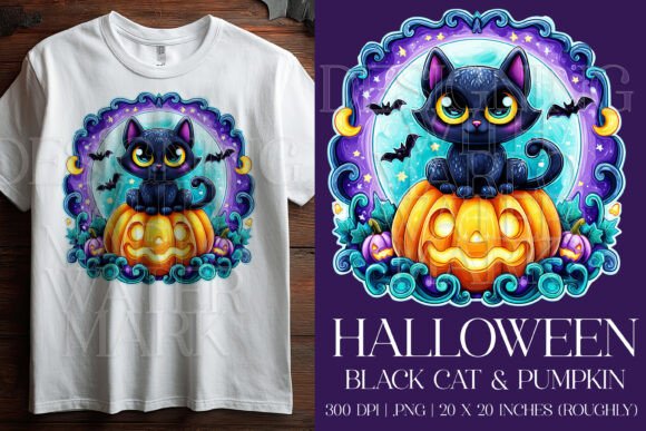 Halloween Black Cat on Pumpkin PNG, G4