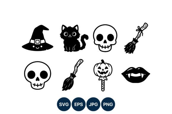 Halloween Black White Cute Witch Cat