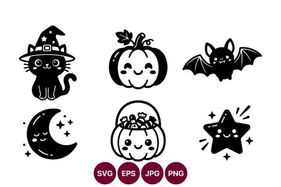 Halloween Vector Icons Set with Cute Cat