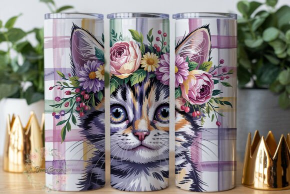 Kitten Floral Crown 20oz Tumbler Wrap
