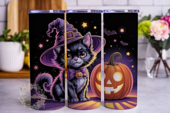 Magical Witch Cat Pumpkin Tumbler Wrap