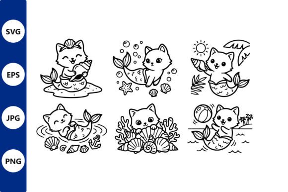 Mermaid Kitten Line Art