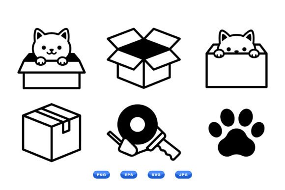 Playful Cat in Box Icons