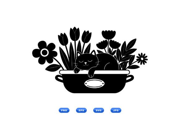 Sleeping Cat Floral Clipart