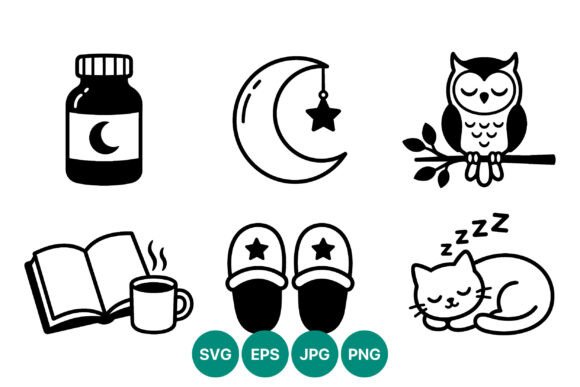Sleepy Cat Owl Moon Star Vector