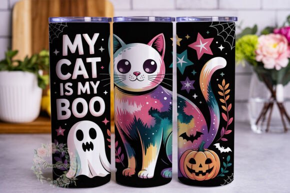 Spooky Cute Cat Ghost 20oz Tumbler Wrap
