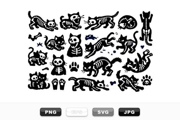 Spooky Skeleton Cat Clipart Set
