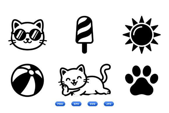 Sunny Cat Summer Clipart Pack