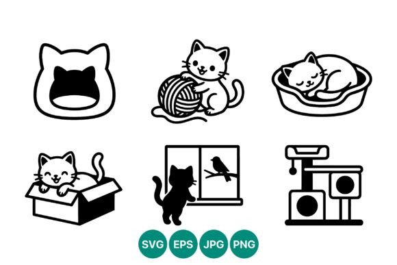 Vector Cat Icons Line Art Set